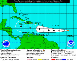 Tropical Depression 7 is the latest weather system heading toward the Caribbean. Tropical Depression 7 is the latest weather system heading toward the Caribbean.